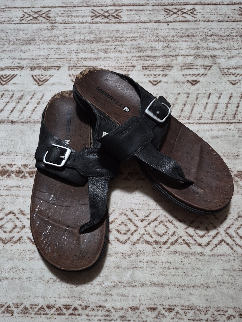 Womens Black Leather Merrell Sandals